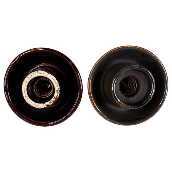 2 Ceramic Insulator Saddle Top Gray Brown Black Drip Glaze B Telephone Wire VTG - Picture 6 of 7